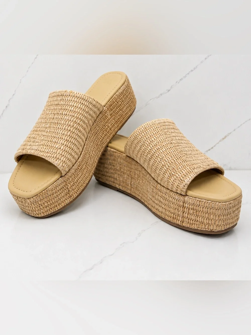 NWT Abercrombie & Fitch Natural Woven Tan Platform Slide Sandals
